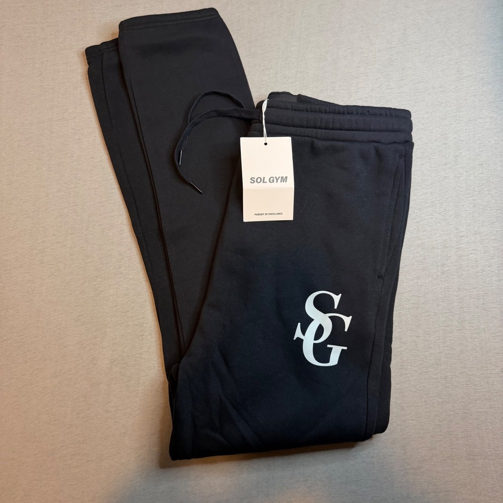 Sol‎ Gym Mens Black SG Logo Cotton Sweatpants Joggers Size M NWT Dead stock